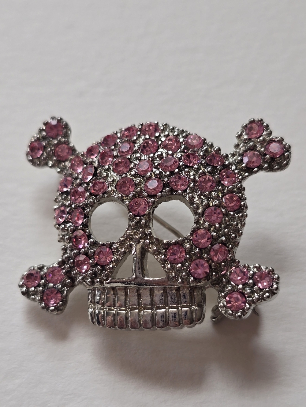Pink Crystal Skull & Crossbones Brooch
